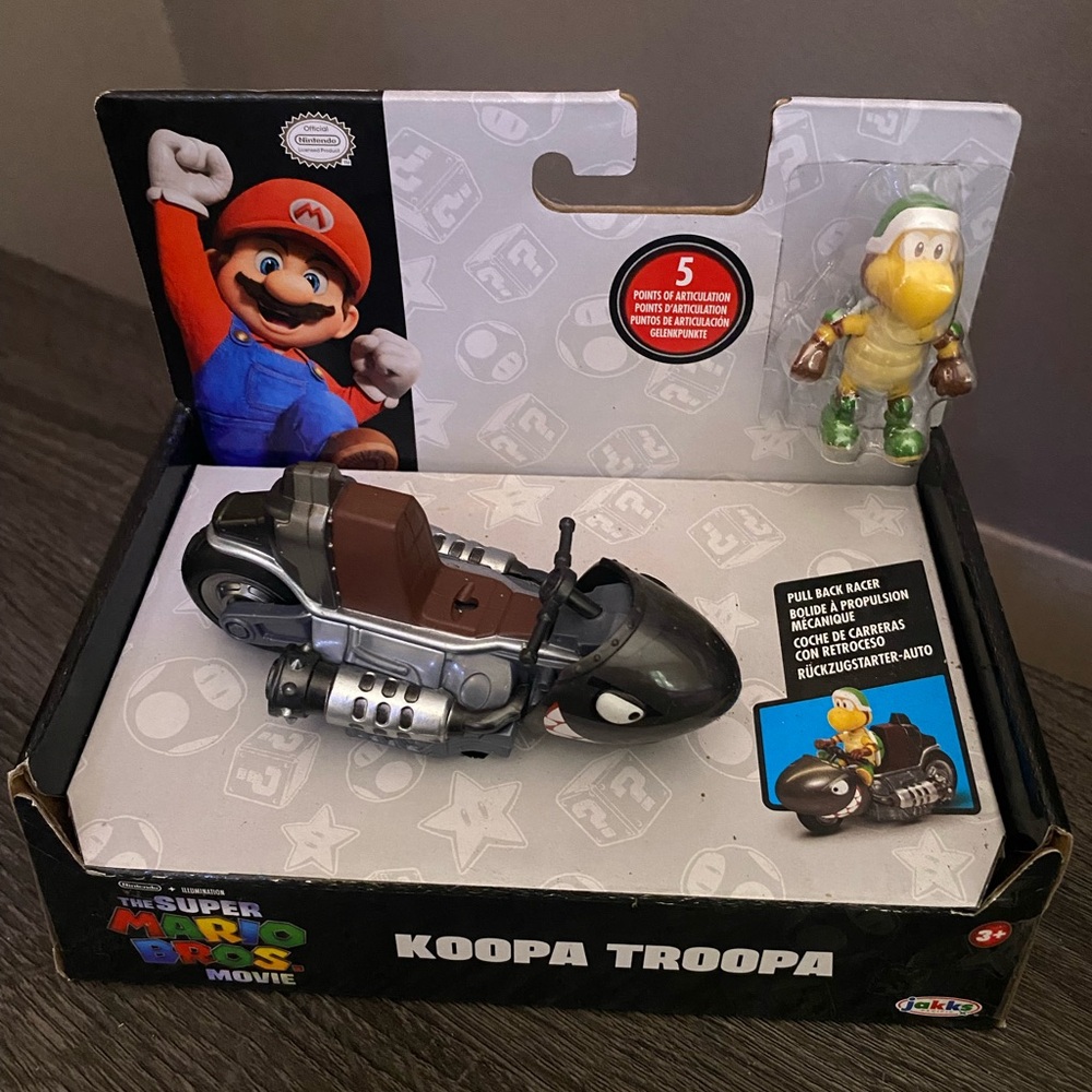 NEW Super Mario Bros Movie KOOPA TROOPA Figure & Pull Back Racer Kart Toy Set